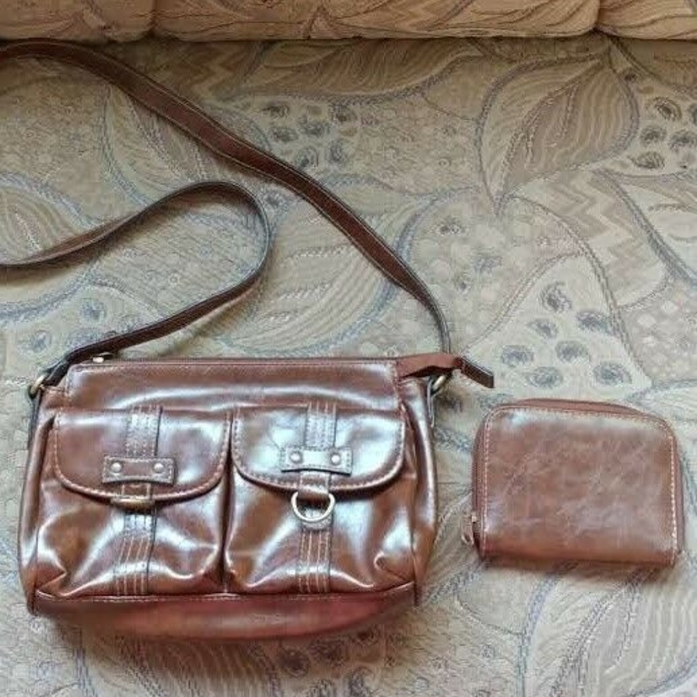BROWN SHOULDER BAG PURSE + EXTRA WALLET